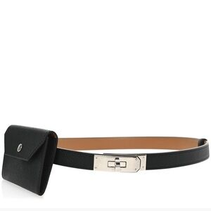 Hermes Black Leather Belt with Silver Buckle
